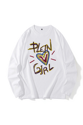 Pbong - White Daily Vintage Print Patchwork Letter O Neck Tops